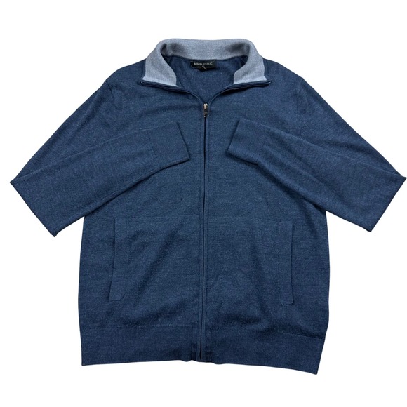 Banana Republic Other - Banana Republic Mens Merino Wool Full Zip Sweater Blue Mock Neck Cardigan Medium